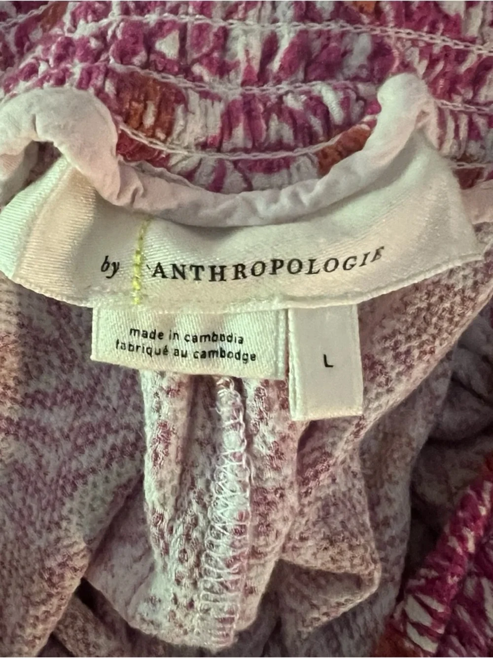 Anthropologie Pink White Abstract Floral Boho Joggers Size Large - Picture 5 of 7
